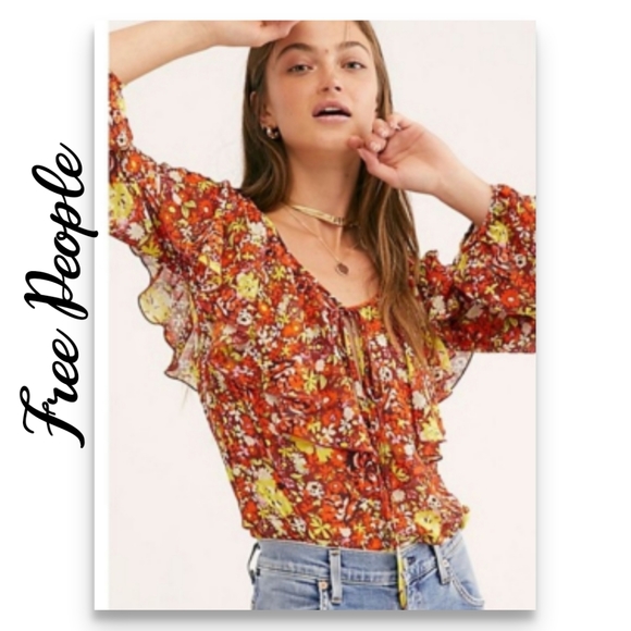 Free People Tops - Sale Free People Red Sienna Blouse Bodysuit